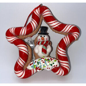 Gingerbread Snowman cookie candy cane striped ornament frosting sprinkles New
